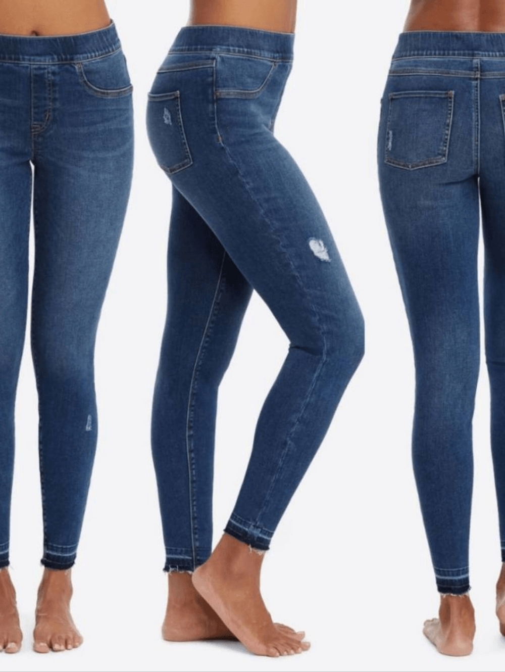 SPANX Shaping Skinny Jeans Distressed Raw Hem Blue Large Pull-On
